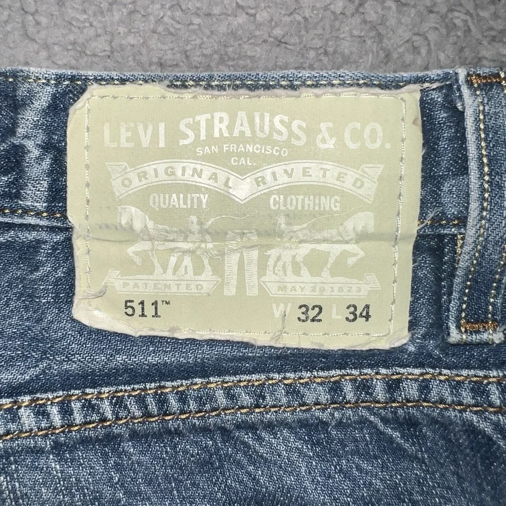 VTG Levi's 511 Jeans Men's Size 32 x 34 (32 x 30) Blue Denim Medium Wash Cut Hem